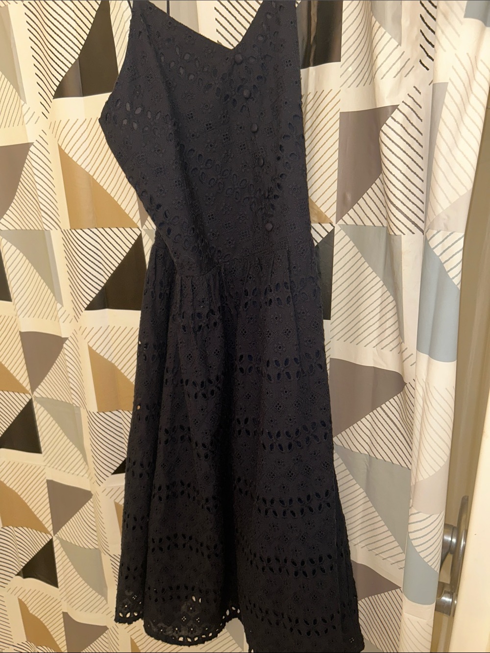 Tommy Hilfiger Navy One-Shoulder Eyelet Dress
